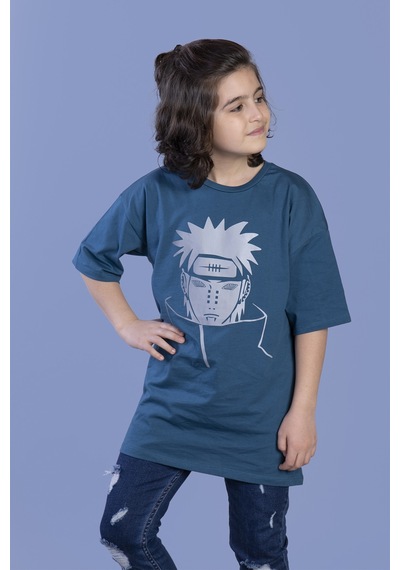 Toontoy Kids Toontoy Unisex Çocuk Reflektör Baskılı Tişört Petrol Mavi