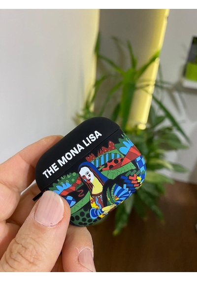 Apple Uyumlu iPhone 3. Nesil  Koruyucu Bluetooth Kulaklık Kılıfı Monalisa Desenli Fosforlu Figürlü Monalisa Airpods 3. Nesil