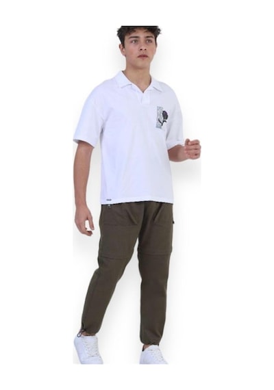 Zekids Erkek Çocuk Pamuklu Rahat Kesim Oversize Polo Yaka Tshırt-11813-beyaz Beyaz
