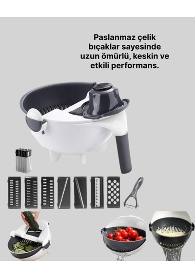 Döner Mekanizmalı Sebze Doğrayıcı Hazneli Rende Siyah