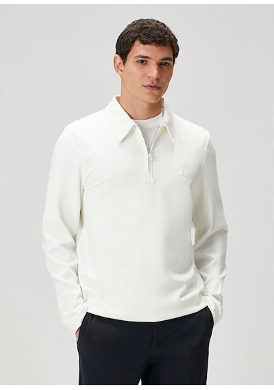 Beymen Club Beyaz Yarım Fermuarlı Polo Sweatshirt Beyaz