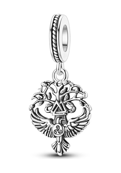 İskandinav Viking Hayat Ağacı Ve Kuşu Sallantılı Charm Gümüş