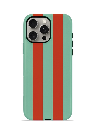 Apple iPhone Uyumlu 15 Pro Vorian Çift Katmanlı Kılıf Terracotta Mint Stripe