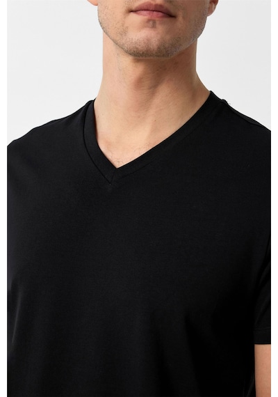 Süvari Siyah Slim Fit Düz V Yaka Tişört