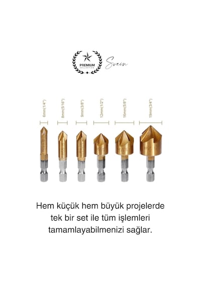 Premium Titanyum Kaplama 6'lı Kırılmaz Uçlu Paslanmaz Ahşap Sac Metal Havşa Açma Matkap Uç Seti