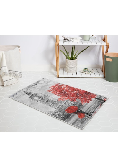 Banyo Halısı Dijital Baskılı Banyo Paspası 50x80 Polyester Kaymaz Tabanlı Duş Paspası Bigben Beyaz - Siyah