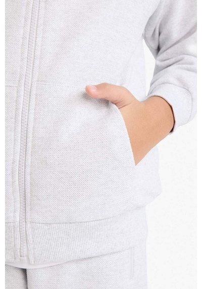 Defacto Erkek Çocuk Kapüşonlu Pike Fermuarlı Sweatshirt B6503a826spgr157 Gri-gr157