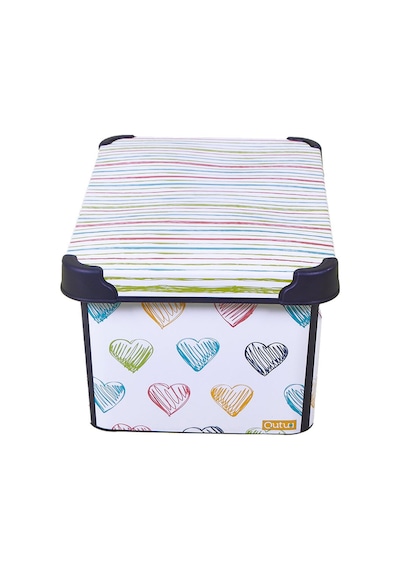 Style Box Colored Zigzag Dekoratif Oyuncak Kutusu 10 Litre Gri Çok Renkli