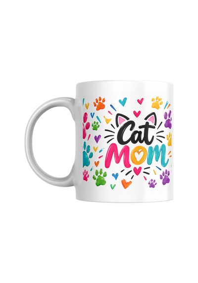 Cat Mom Özel Tasarımlı Porselen Kupa Bardak çok renkli