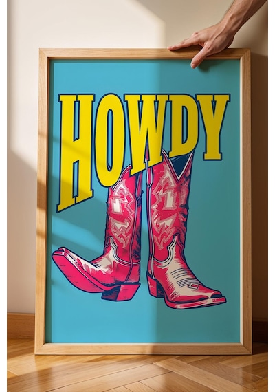 Kovboy Çizmesi Howdy Western Vibe Çerçeveli Tablo - Pop Art Poster Tablo