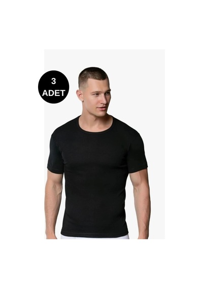 Gümüş Spor Kollu Sıfır Yaka Fanila -ribana-4050 3 Lü Paket Siyah