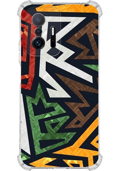 Xiaomi Mi 11t Uyumlu Köşe Korumalı Soyut Grafiti Tasarımlı Şeffaf Silikon Kılıf Şeffaf