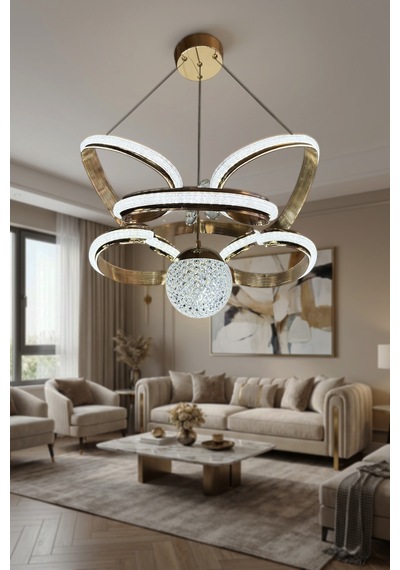 Kral Tacı Simli Tek Toplu Led Avize Modern Lüks Tasarım Çok Renkli