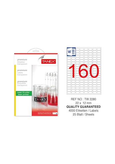Tanex Tw-2280 22X12MM Şeffaf Laser Etiket 4000'li