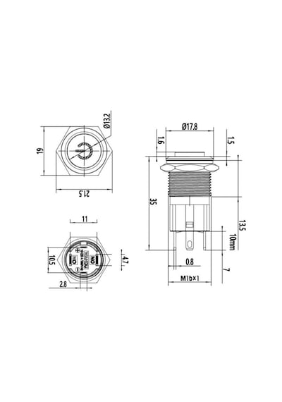 Motorobit 16D-G1-C 16Mm Çıkık Yaylı Işıklı Power Metal Buton - Yeşil
