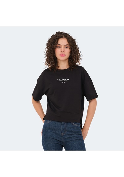 Slazenger VILLAGE Kadın Oversıze Siyah Tişört