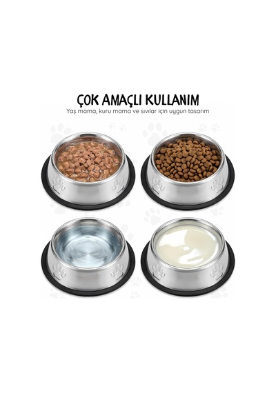 Paslanmaz Çelik Kedi Köpek Mama Ve Su Kabı 22 Cm - Kaydırmaz Kauçuk Tabanlı - Yaş Ve Kuru Mama İçin Uygun - Bulaşık Makinesinde Yıkanabilir - 500 Ml Kapasiteli