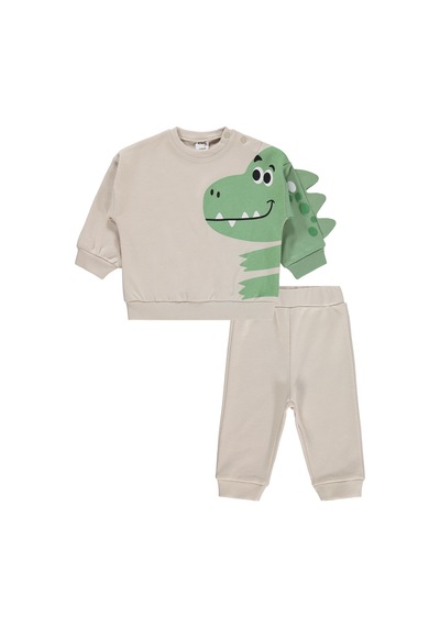 Civil Baby Dinozor Baskılı 3-18 Ay Takım - Bej Taş Rengi