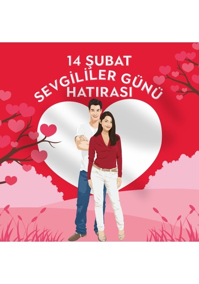 14 Şubat Sevgililer Günü Kumaş Pankart 150x250 Cm Tek Ebat