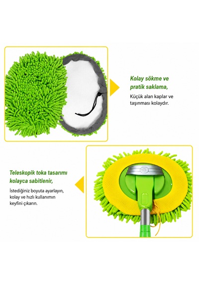 Mikrofiber Araba Yıkama Fırçası, Çiziksiz Temizleme, Uzun Saplı Temizlik, Araba Karavan, Kamyon, Suv Rv Ev İçin