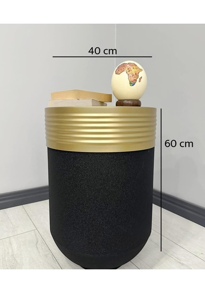 Elegant Dekoratif Eskitme Darbuka Siyah Sehpa 60cm