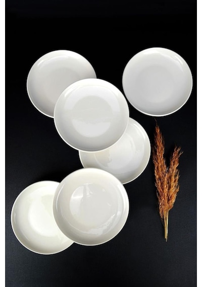 Digithome Semazen 6 Lı Porselen Pasta Ve Sunum Tabağı Seti 17 Cm Krem - Tl4054475 C320.003