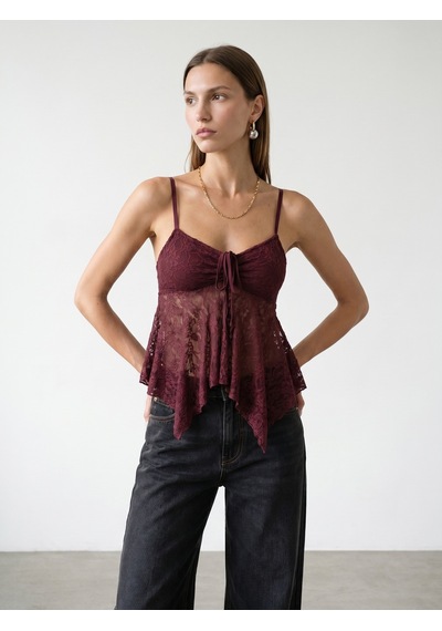 Dilvin 32768 Askılı Dantel Top-bordo