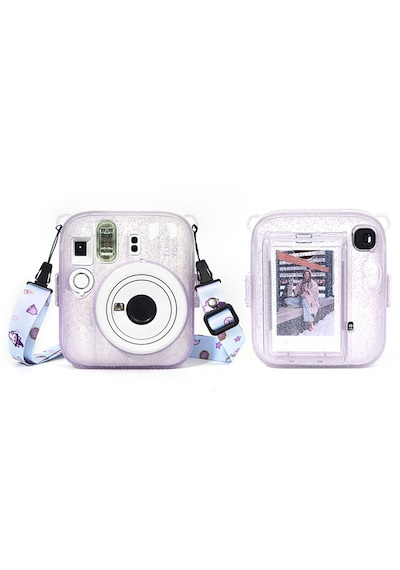 Instax Mini 13 Makine Uyumlu Lila Simli Pleksi Kılıf