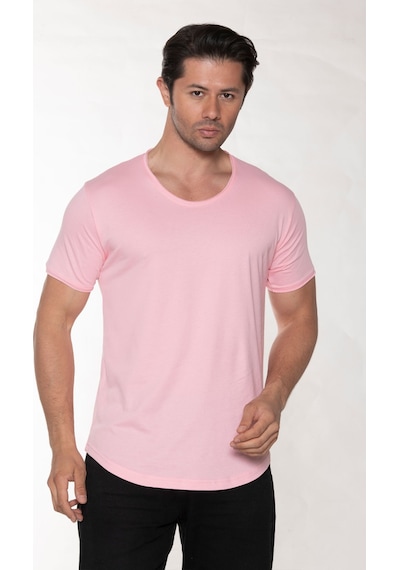 Black Horn Erkek Geniş Yaka %100 Pamuk Salaş T-shirt Pembe