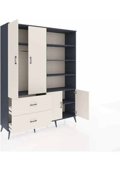Hyperion Gardrop 7 Raflı 2 Çekmeceli Tek Askılı 176x44x221 Antrasit-aytaşı Aytaşı Hyperion Gardrop 7 Raflı 2 Çekmeceli Tek Askılı 176x44x221 Antrasit-aytaşı Aytaşı