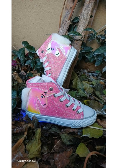 Scarpe Magiche Pembe Simli Unicorn Bot 31-35 Numara Arası Işıksızdır Pembe Simli