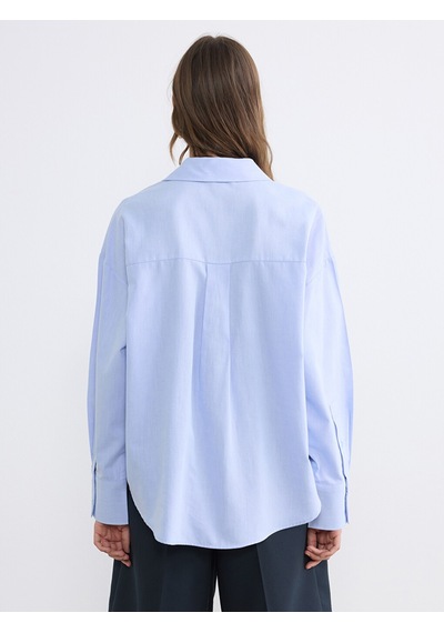 Lcwaıkıkı Classic Mavi Gömlek Yaka Oversize Oxford Bluz
