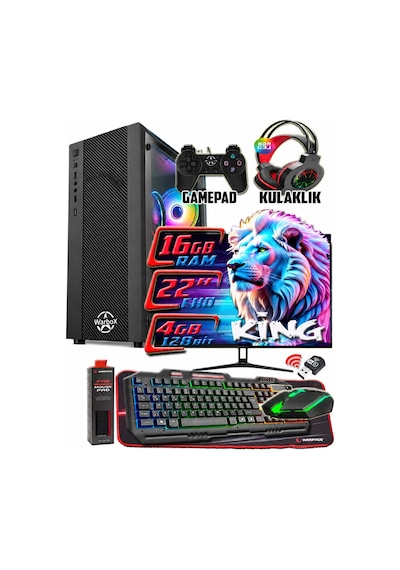 Warbox King X5650 16 GB 256 GB SSD 4 GB R7240 22" W10P Masaüstü Oyuncu Bilgisayarı
