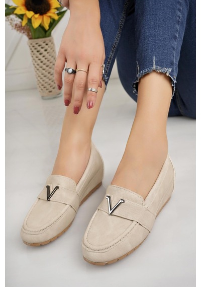 Nesilshoes Nesil Shoes Minal Gd06 Bej Gizli Topuk Kadın Ayakkabı