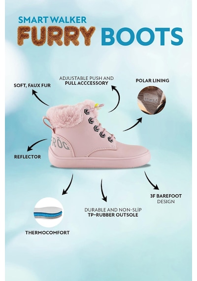 Hopfrög Furry Boots Pembe Lotus Barefoot Çocuk Botu Pembe