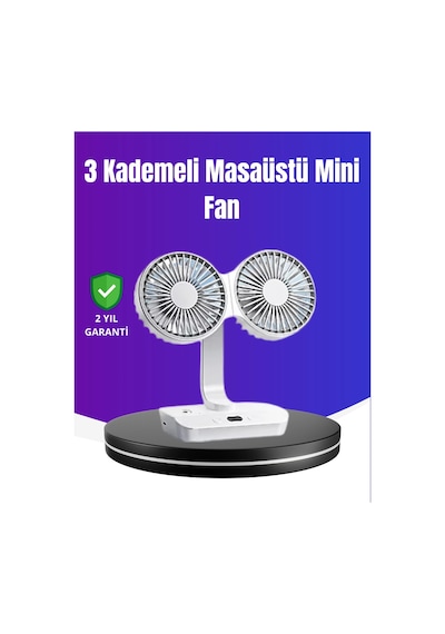 Mey İthalat 720 Döner Çift Taraflı Masaüstü Vantilatör Usb Şarjlı Sessiz Fan