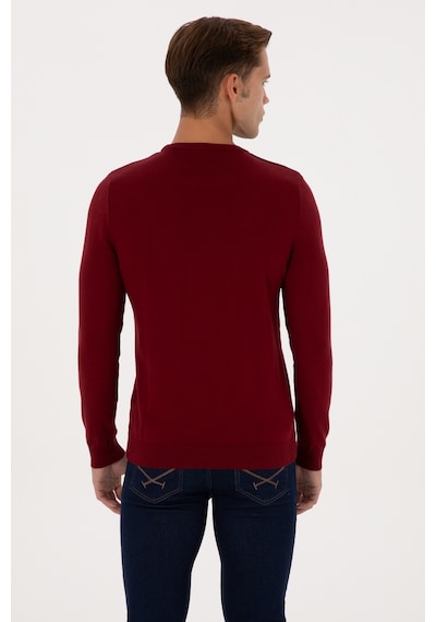 U.S. Polo Assn. Erkek Slim Fit Bisiklet Yaka Bordo Basic Kazak 50307779-VR014