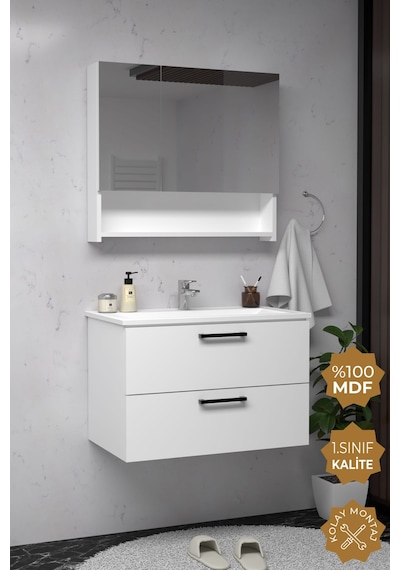 Teta Home Batum 65 Cm Mdf Banyo Dolabı Seti Beyaz Beyaz