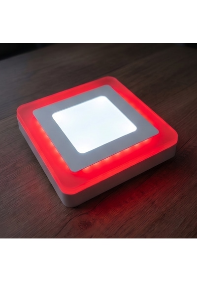Kare Sıva Üstü Led Spot Armatür 9 Watt Çift Renk Üç Kademe Kırmızı Beyaz Gece Lambası