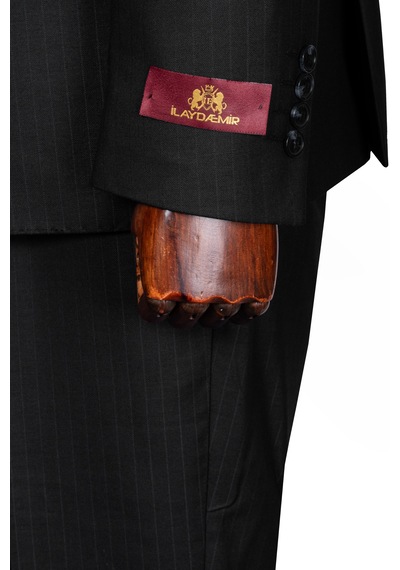 İlayda Emir Luxury, İtalyan Kesim, Slim Fit, Kruvaze, Çizgili, Erkek Takım Elbise Siyah