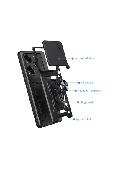 Teleplus Tecno Pova 6 Pro Kılıf Magnetik Standlı Kamera Korumalı Slide Sürgülü Cover Kapak Lacivert