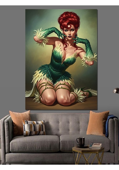 Karizma Tablo Yeşil Elbiseli Seksi Pin-up Dekoratif Kanvas - Mdf Ahşap Tablo
