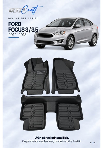 Otocraft Ford Focus 3 / 3.5 2012-2018 Araca Özel Deluxrider Lüks Havuzlu Paspas Tam Set 3 Parça