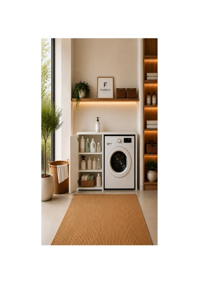 Byg Çamaşır Makinesi Üstü Banyo Organizeri Tek Kapaklı Çok Amaçlı Dolap Beyaz 90x60x93 Cm Beyaz Beyaz
