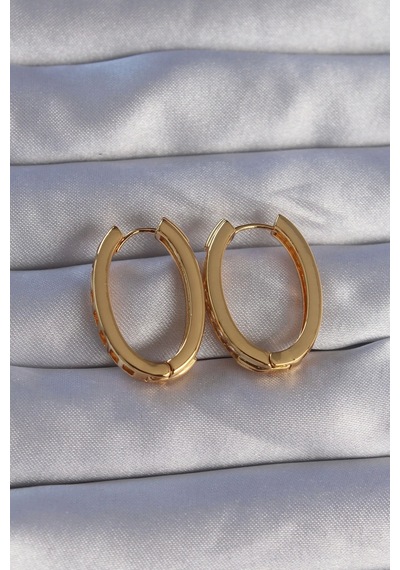 Ceylan Adam Pirinç Gold Renk Zirkon Taşlı Oval Model Küpe Çok Renkli