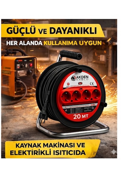 Kablo 20 Metre 3x2,5mm Makaralı Uzatma Kablosu Tam Kesit Kaynak Makinası Kullanıma Uygundur 20 M