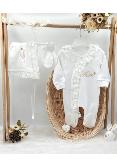 Gros Shop Yeni Doğan %100 Pamuk Dantelli Hastene Çıkış Tulum Seti Kişiye Ö Diğer