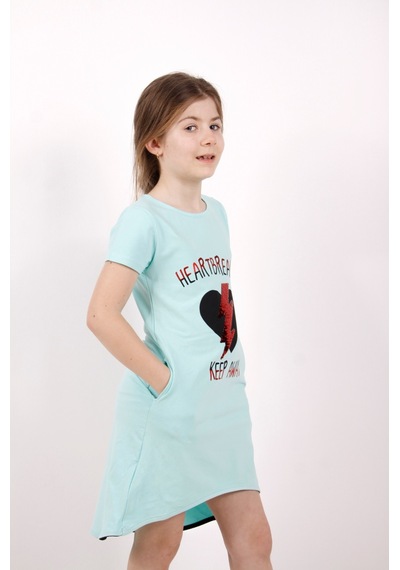Toontoy Kız Çocuk Elbise Keep Away Baskı Mint Yeşili