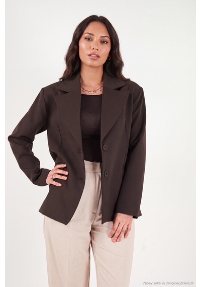 Lela Kruvaze Yaka Desenli Astar Detaylı Blazer Ceket Kadın Ceket 6523001 Kahve