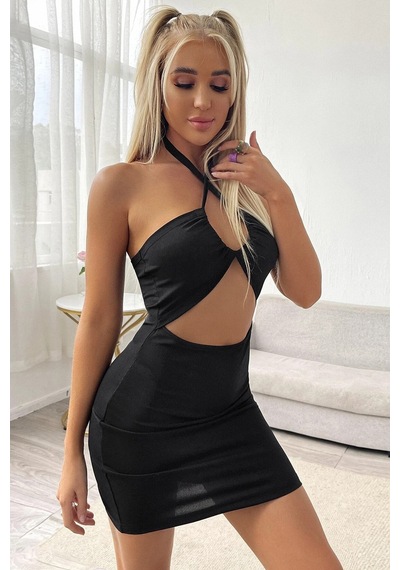 Ang Butik Kadın Siyah Sırt Ve Göğüs Dekolteli Boyundan Bağlamalı Gecelik